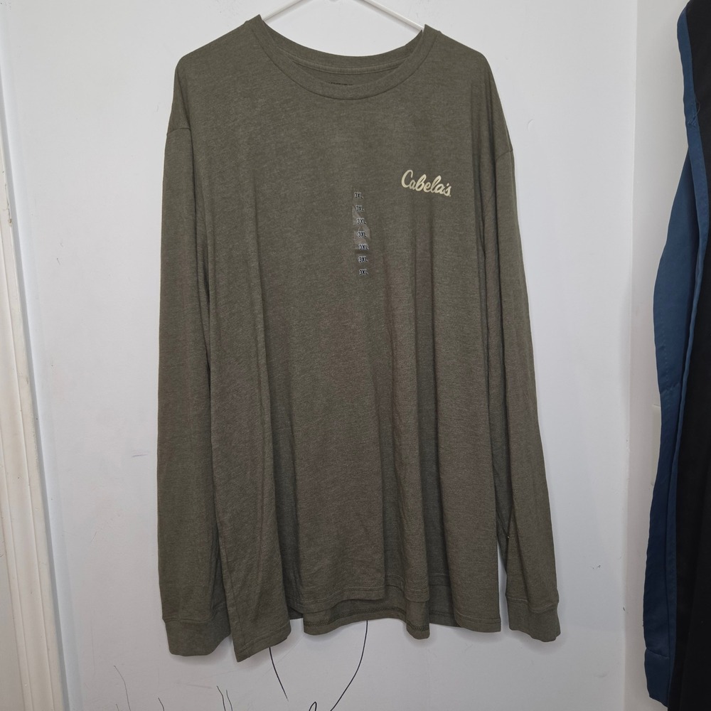 Cabelas Mens‎ LS Lockup Tee Moss Heather Green Graphic Long Sleeve Shirt 3XL NEW
